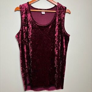 Crushed Red Velvet Glam Holiday Sleeveless Top Size XL Stretch Party Going Out